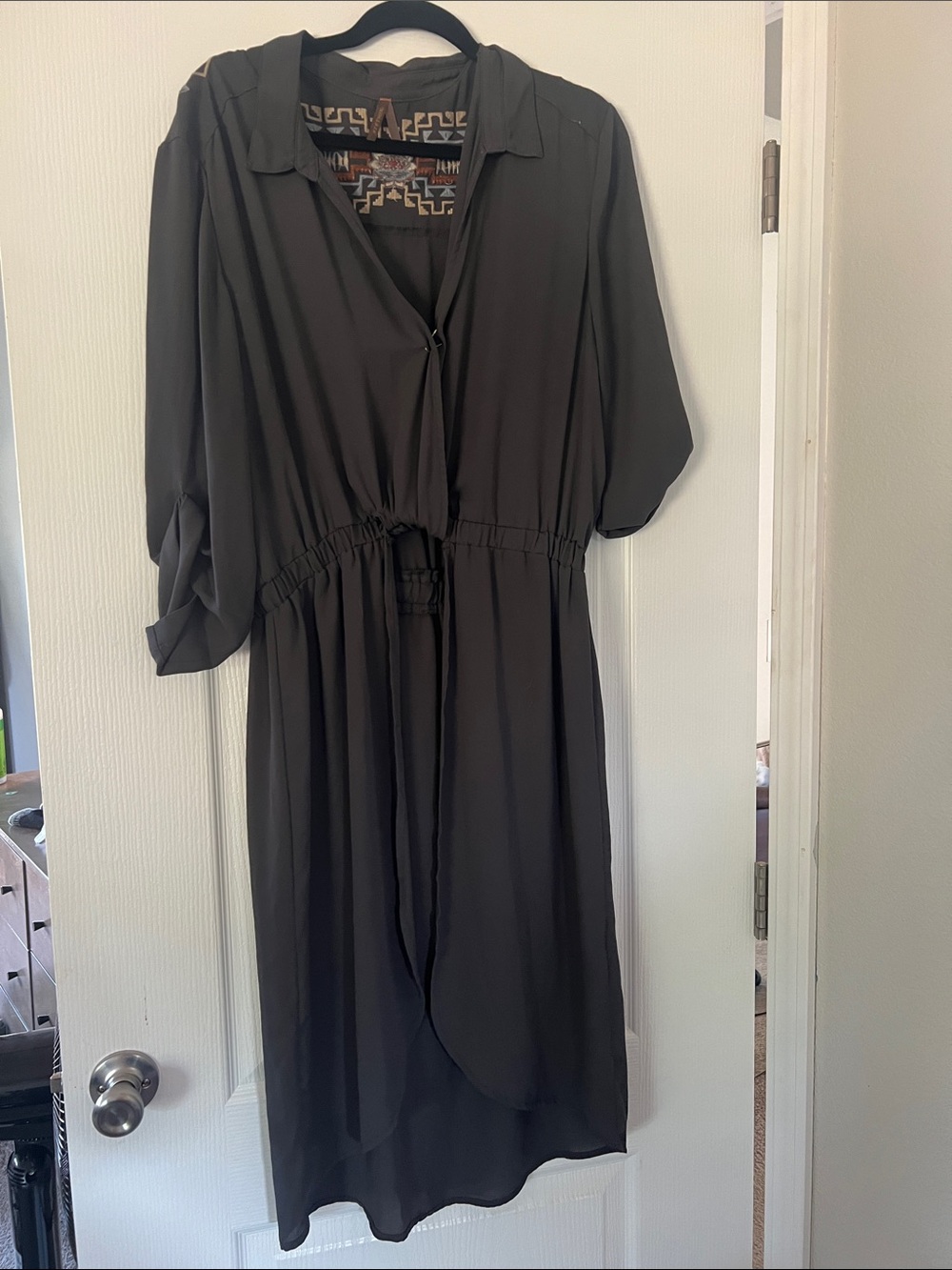 Stetson Dark Gray Button-Front Shirt Dress
